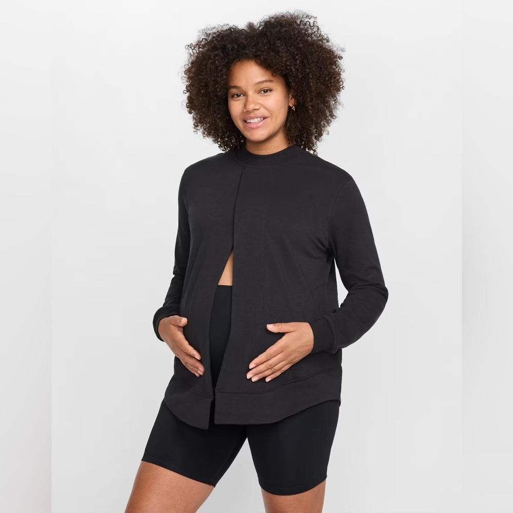 Nike One Women's Reversible French Terry Pullover Top Maternity Shirt FZ0542-010
